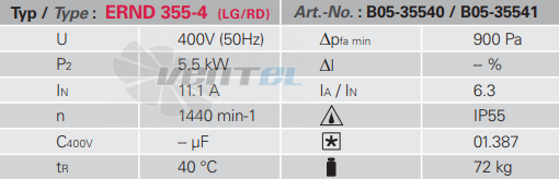 Rosenberg ERND 355-4 R - описание, технические характеристики, графики